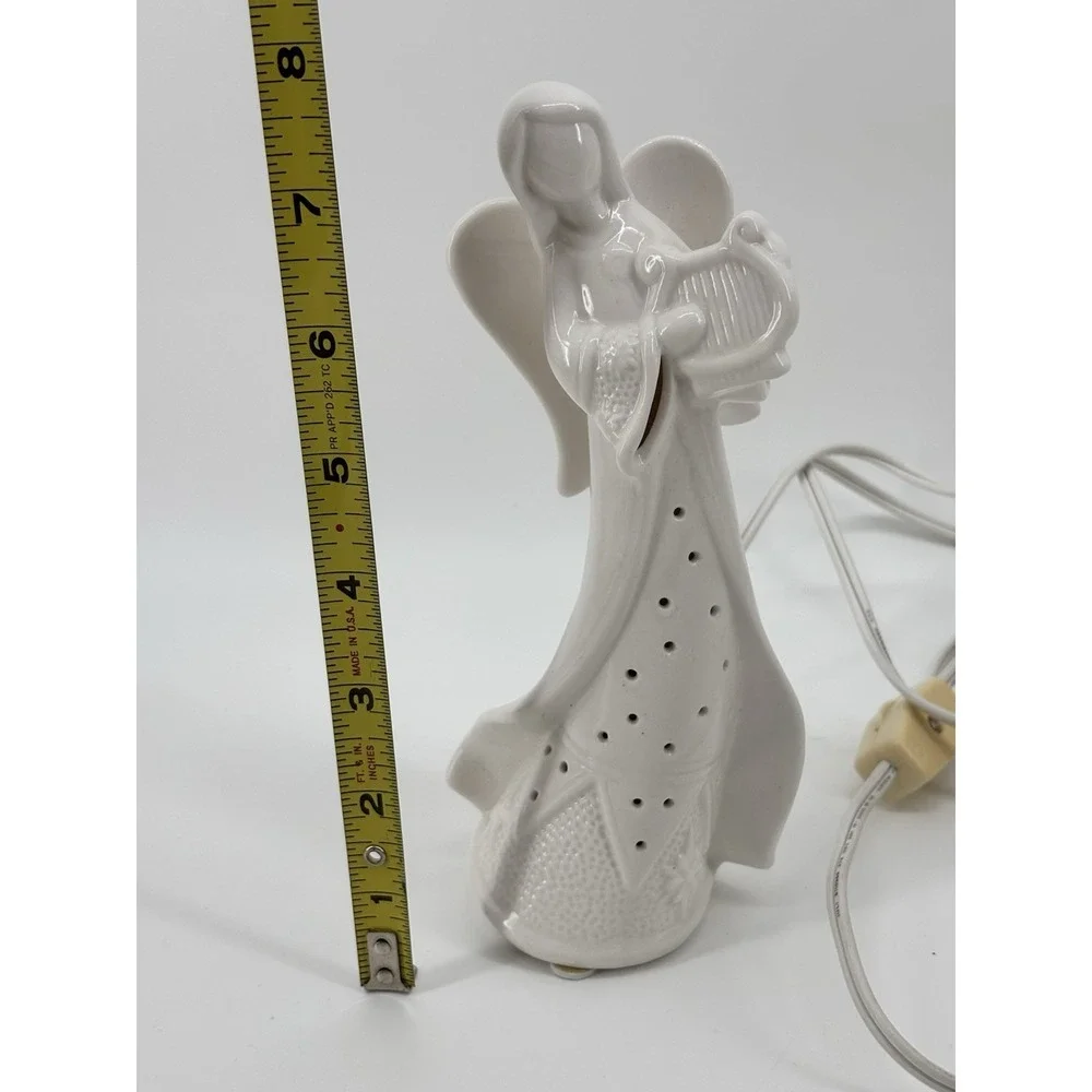 Vtg Ceramic Angel Lamp Playin Harp Home Decor Christmas Angelic‎ Approx 8 Inches